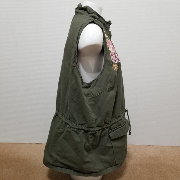 New Look vest 1X floral embroidered utility pockets army zip sleeveless jacket - Picture 4 of 16